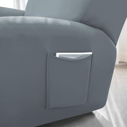 Image of HOKIPO 'SereneSolids' 140 GSM 4-Pieces Super Stretch Recliner Chair Cover 1 Seater Fully Covered Washable Furniture Protector, Smokey Grey (NEW2-4740-SGRY)