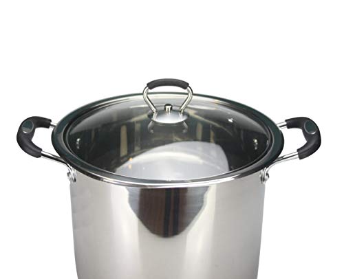 Stainless Steel Induction Stock Pot with Glass Lid Finish Deep Glass Lid Stock Pot Cooking Pot Induction Base Bottom with Soft Insulated Handles (32cm) 5 Gallery Image