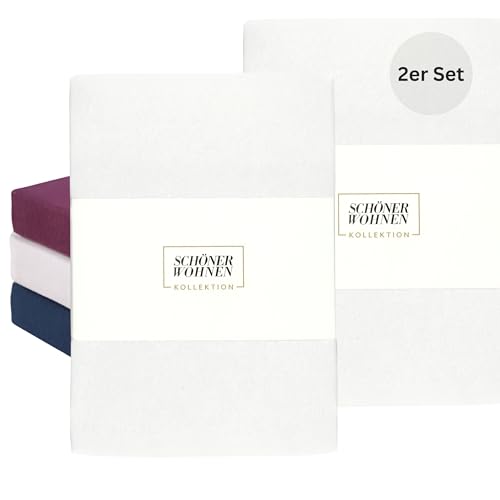 SCHÖNER WOHNEN Lot de 2 draps-housses, 70 x 140 cm et 60 x 120 cm, en jersey de coton de qualité supérieure, certifié Öko-Tex 180 g/m², pour lit d'enfant, doux pour chambre d'enfant, blanc