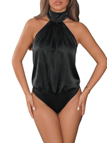 Body halter de satén sin mangas para mujer GORGLITTER en color liso