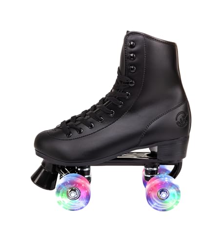 Image of C SEVEN C7skates Quad Roller Skates | Retro Design (Black w LED, Women's 7 / Youth 6 / Men's 6)