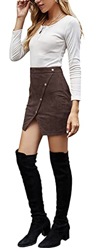 Women's Faux Suede High Waist Button A-Line Mini Pencil Skirt2