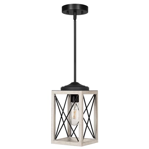 Image of DEWENWILS Pendant Light, Metal Pendant Light Fixtures with Wooden Grain Finish, 48 inch Adjustable Pipes for Flat and Slop Ceiling, Hanging Ceiling Lamp for Kitchen, Living Room, Bedroom, E26 Base