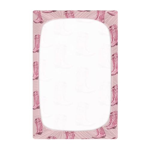 Image of Western Cowgirls Boots Pinks Crib Sheets Soft Breathable Fitted Baby Crib Sheets Mattress Cover for Girls Boys, 52 inch x 28 inch x 9 inch