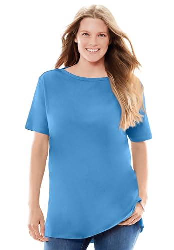 Woman Within Plus Size Perfect Short-Sleeve Boatneck Tunic