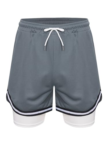 Hansber Kids Boys Running Athletic Shorts 2 in 1 Quick Dry Gym Basketball Sports Shorts Drawstring Workout Active Shorts