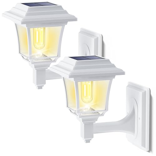 LeiDrail Solar Wall Lantern, 2 Modes Edison Bulb Solar Fence Lights, Outdoor Playhouse Accessories, Waterproof Warm/Cold White LED 15 LM Outdoor Decor Wall Lights for Garden Patio Yard White (2 Pack) by LeiDrail - Used condition - US$23.27