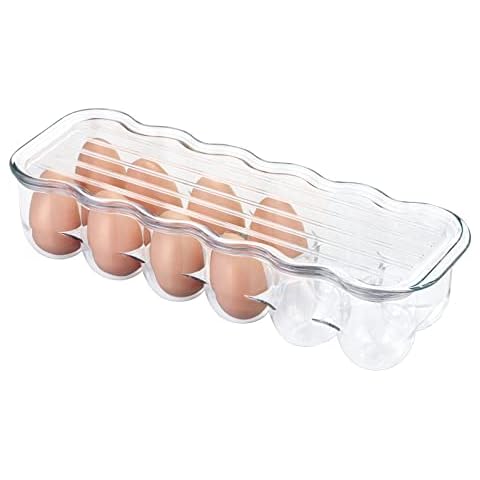 mDesign Stackable Plastic Covered Egg Tray Holder Cover