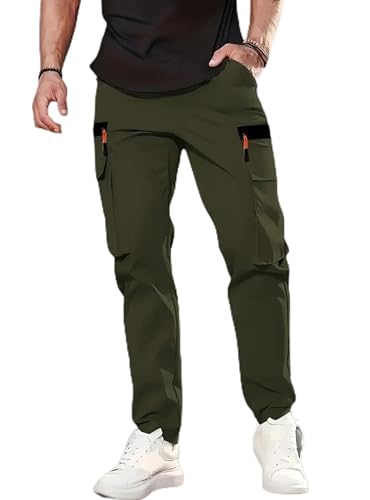 Calça cargo masculina, perna reta, caminhada, treino ao ar livre com bolso, Verde, M