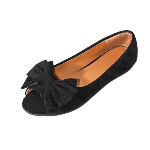 Ballerine Bout Ouvert Femme Ballerines Plates Classiques pour Femme Bout Poisson Ouvert Uni Sandales Élégantes et Confortables avec Nœud Chaussures à...