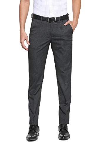 Image of Peter England Men Grey Solid Formal Trousers