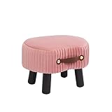 Small Footstool with Handle, Velvet Ottoman Foot Rest with Padded Seat, Curved Foot Stool with Wooden Legs, Portable Foot Rest for Living Room, Bedroom, Entryway, Pink