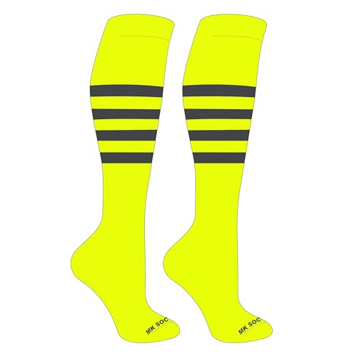 Mk Socks Striped OTC Baseball, Softball, Football Socks (F) Neon Yellow, Graphite