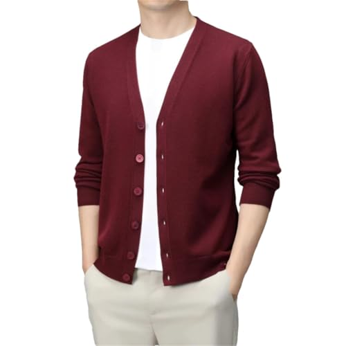 Mens Spring V-Neck Solid Color Cardigan Men Business Casual Sweater Warm Knitted Sweater