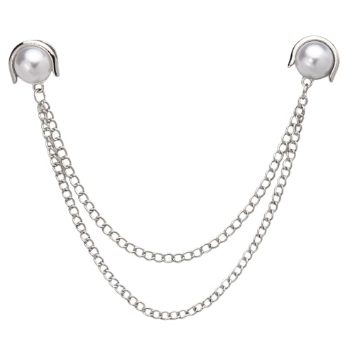 Image of Pearl Brooch Pins Tassel Chain Brooch Collar Pins Lapel Pins for Men Women Dress Shirt Collar Chain Suit Collar Brooch Hanging Chain Lapel Pin for Men Suits Tuxedo Shirt Accessories