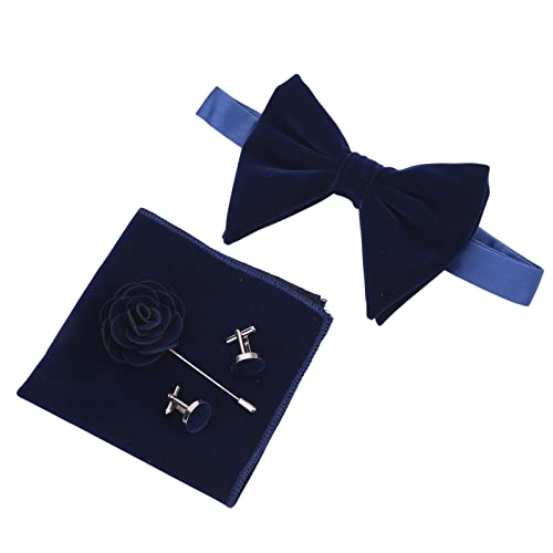 Weiyo 5 Stück Herren Fliege Set - Klassisch Elegant Smoking Krawattenschleife Set mit Einstecktüchern Manschettenknöpfe Korsage für Männer Jungen Formelle Anlässe Hochzeit Bankette(Blau) Cover
