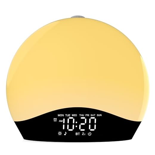Wake Up Light Sunrise Alarm Clock for Kids, Heavy Sleepers, Bedroom, White Noise Sound Machine with 5W Stereo Bluetooth Speaker, 25 Natural Sounds, Dual Alarms, 17 Color Night Lights, Ideal for Gift
