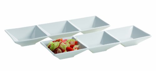 Domestic Josef Mäser Professional 923305 Trendy Line - Bandeja para Aperitivos con 3 Espacios (2 Unidades, 27,5 x 9 cm), Color Blanco