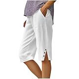 Pantalon Corto Mujer,Algodón y Lino Pantalones Cortos Deportivos Ligero Shorts Verano Cintura Alta Elástica Pantalón de Pierna Rectos Cómodo Transpirable Pantalón Corto Bermudas Mujer Verano