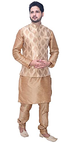 Image of Men's Silk Kurta Pajama Jacket /Waistcoat /Blazer Set