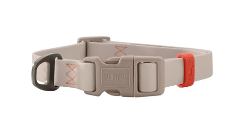 HUNTER Hundehalsung Havanna, Farbe: Greige, mit Kunststoffummantelung, stufenlos verstellbar, Klickverschluss, langlebig, reißfest, witterungsbeständig, pflegeleicht, Gunmetal-Look, Größe: M