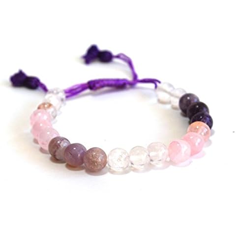 Krystal Gifts UK Reiki Energy Charged Amethyst, Rose Quartz & Clear Quartz Crystal Beaded Bracelet (Beautifully Gift Wrapped) Cover