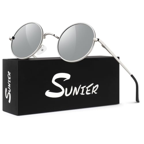Image of Sunier Round Sunglasses Men Womens Shades Polarized Retro Circle UV400 Sun Glasses