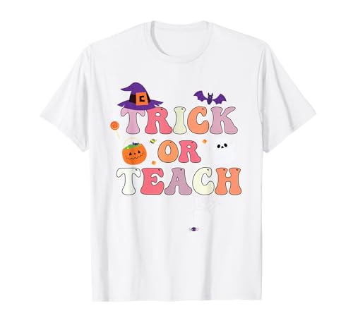 Disfarce de professor de Halloween para truque ou ensino de espírito fantasma t-shirt