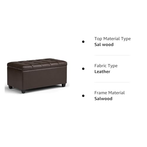 Image of Storage Ottoman Bench with Hinged Lid, Faux Leather for Bedroom Living Room HallwayDark Brown (Brown)