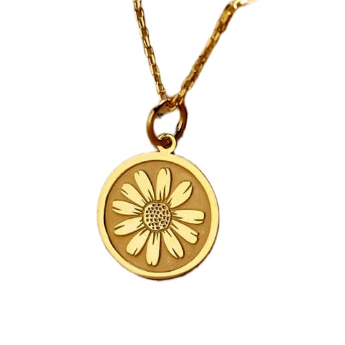 Collier pendentif marguerite gravée LKBEADS, le cadeau mixte idéal en or et argent