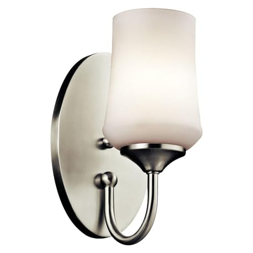 Image of Kichler Aubrey 10.75 inch 1 Light Wall Sconce with Satin Etched Cased Opal in Brushed Nickel