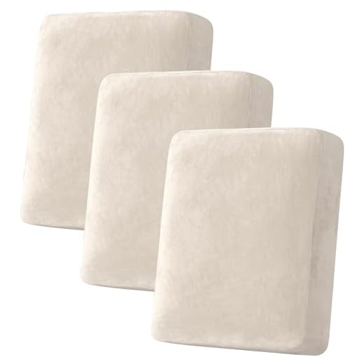 H.VERSAILTEX Velvet Stretch Couch Cushion Cover Plush Cushion Slipcover for Chair Loveseat Sofa Cushion Furniture Protector Seat Cushion Sofa Cover (3 Piece Sofa Cushion Covers, Ivory)