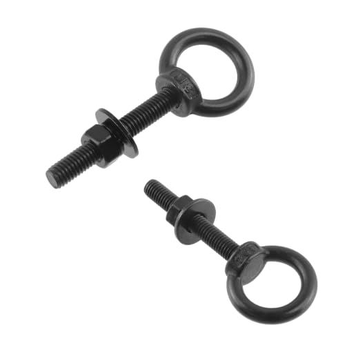 Image of Antrader Lifting Shoulder Eye Bolts,M8 Eye Bolt,M8 x 50mm,Black,6 Sets | Stainless Steel Eyebolts with Lock Nuts,Lock Washers,Flat Washers