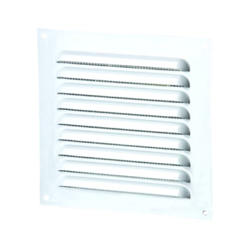Lüftungsgitter 100 x 100 mm aus pulverbeschichtetem Stahl mit Insektenschutz – weiß, flache Abdeckung für Wand & Decke, Innen & Außen,...