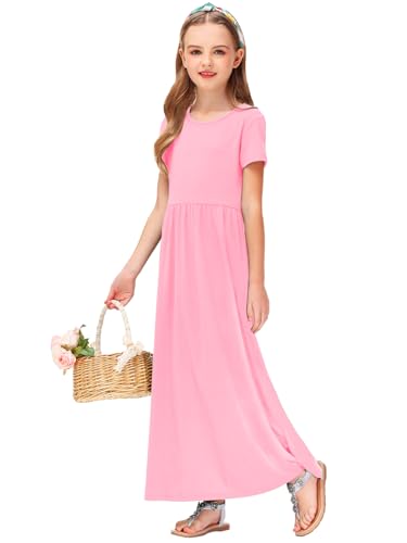 Image of Deerose Girls Maxi Dress Short Sleeve Casual Long Dresses with Pockets 5-14 Years