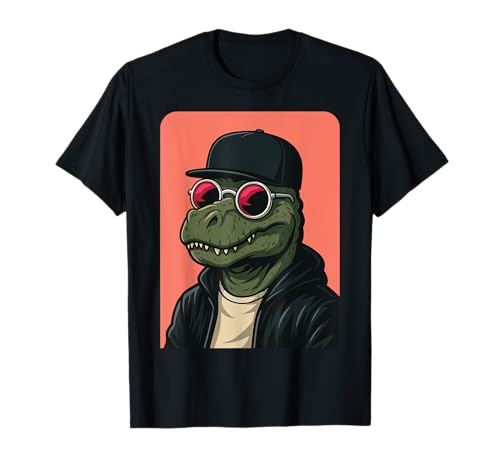 T-shirt com óculos de sol para homem e mulher, dinossauro