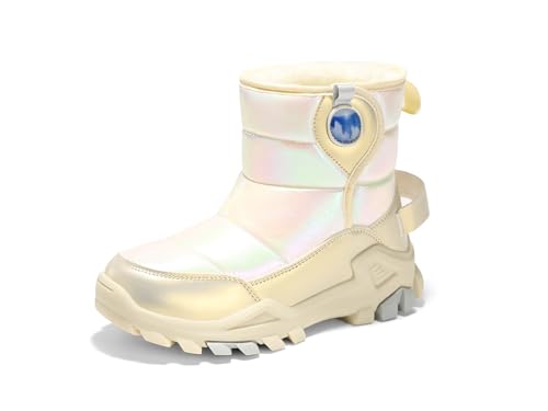 Haloumoning Girls Snow Boots Waterproof Anti-Slip Fur Lined Outdoor Winter Shoes for Little/Big Kids