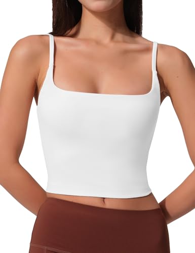 Image of Womens Scoop Neck Longline Sports Bra U Back Adjustable Strap Double Lined Workout Crop Tank Top with Built in Pads