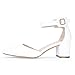 IDIFU Women's IN2 Pedazo Dress Shoes Low Block Heels Comfortable Chunky Closed Toe Ankle Strap Wedding Pumps(White Pu, 7.5 B(M) US)