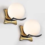 Somniferous Gold Wall Sconces Set of Two, Mid Century Modern Wall Sconce Light with Globe Glass Shade, Indoor Brass Wall Mount Light Fixtures for Bathroom Bedroom Living Room Hallway
