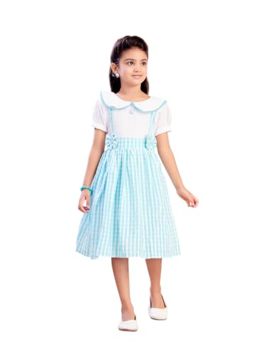 Image of Aarika Girls Green Colour Checks Print Cotton Frock