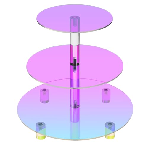 WEITELAI Iridescent Acrylic Cupcake Stand, 3 Tier Round Cake Display