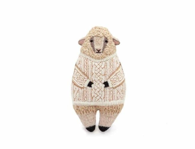 Kiriki Press DIY Embroidery Doll Kit - Beginner to Advanced Skill Levels | Animal Embroidery - Screen Printed Sheep Pattern