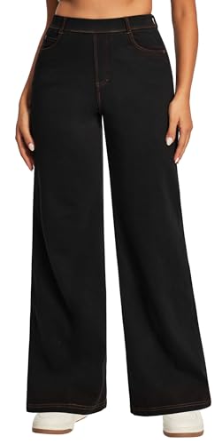 Ewedoos Wide Leg Jeans for Women Stretchy Sweatpant Jeans Women Pull On High Waisted...