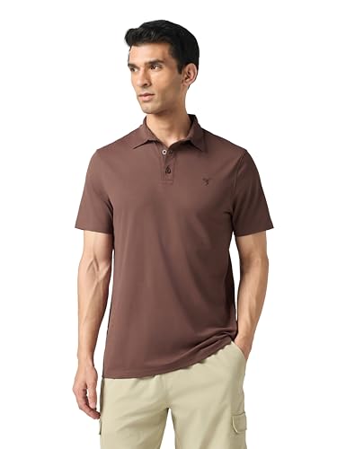 Image of TECHNOSPORT Men's Solid Slim Fit Polo Collar T-Shirt COTFLEX Half Sleeve Button Polyester for Gym Running Workout UPF50+ Anti Odour
