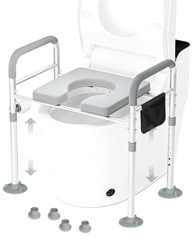Rehausseur Toilette Adulte 15cm Hauteur Réglable 7 Niveaux Rehausseur WC Adulte Siège de Toilette Surélevé avec Accoudoir Jusqu'à 150 kg Chaise Toilette...