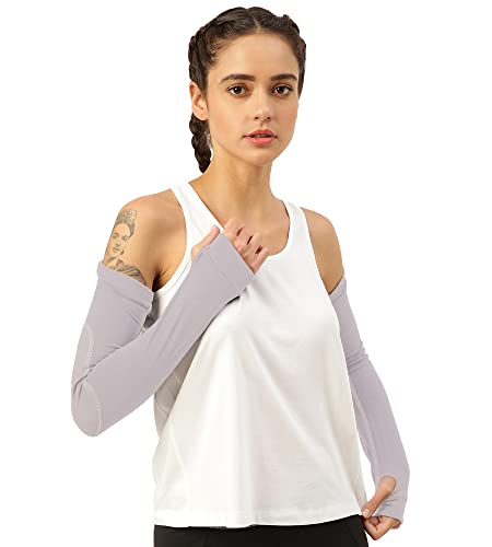 Image of Freecultr Women Breathable Bamboo Cotton Antibacterial Arm Sleeves with Built-in Gloves | Soft, Sweat-Wicking & Skin-Friendly