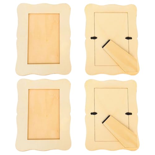 Lot de 4 cadres photo en bois brut pour loisirs créatifs, cadres photo vierges rustiques en bois uni, cadres photo de Saint-Valentin pour photos de 10 x 15 cm