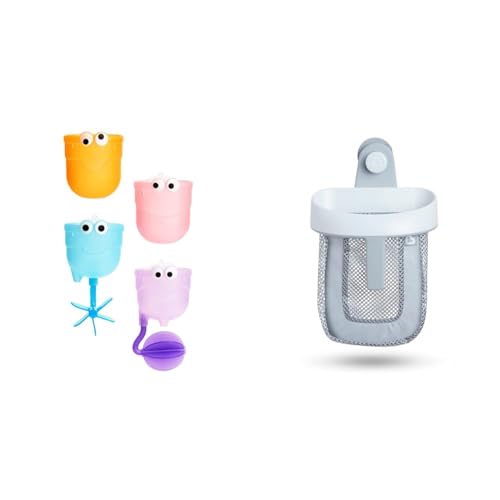 Image of Munchkin® Falls™ Baby and Toddler Bath Toy & Super Scoop™ Hanging Bath Toy Storage with Quick Drying Mesh, Grey