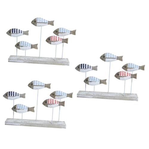 Peces de madera decorativos mediterráneos PRETYZOOM de 3 piezas para adorno de mesa